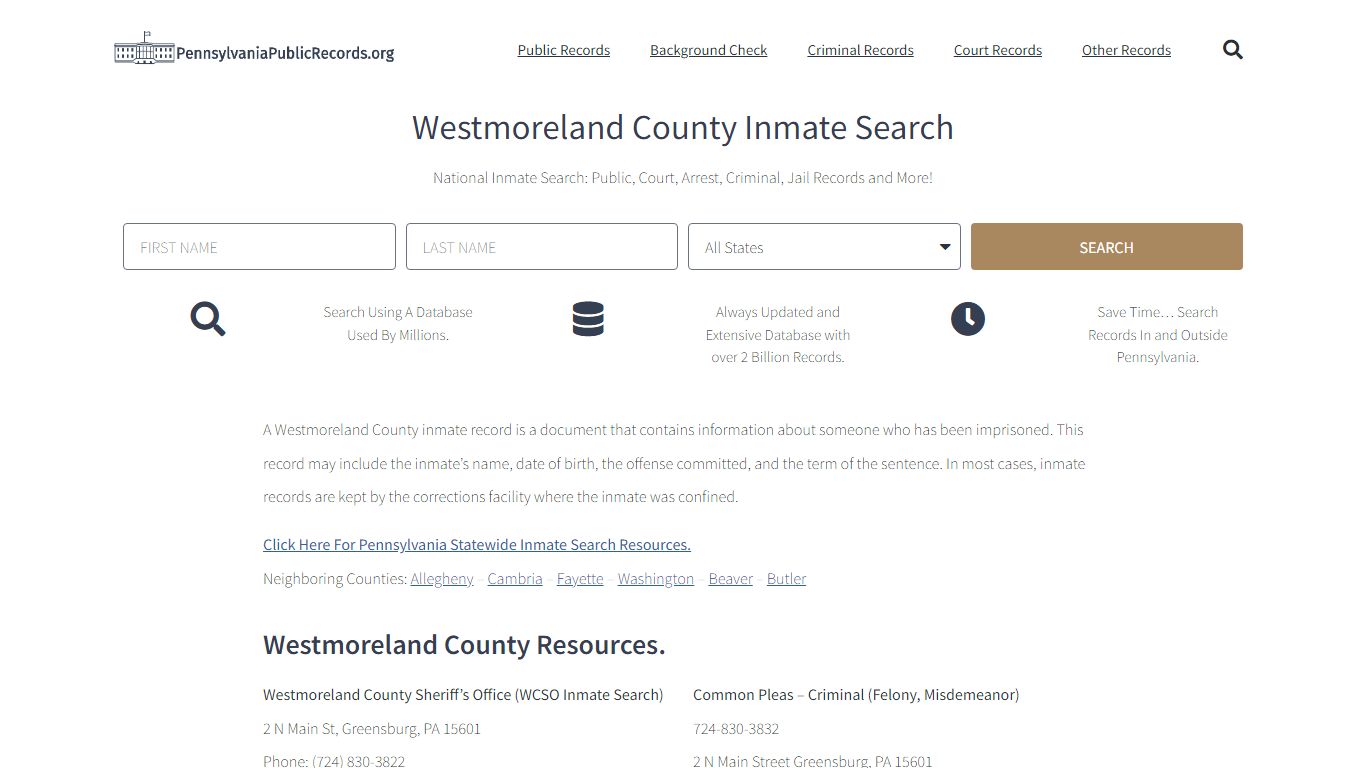 Westmoreland County Inmate Search - WCSO Current & Past Jail Records